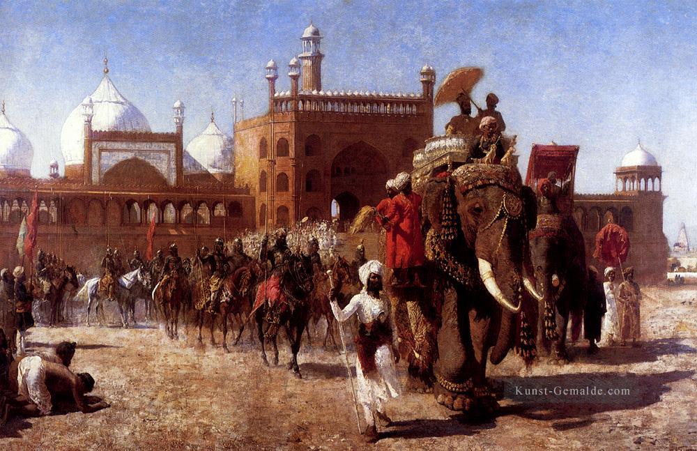 Die Rückkehr des Imperial Court From The Große Moschee in Delhi Indian Ölgemälde